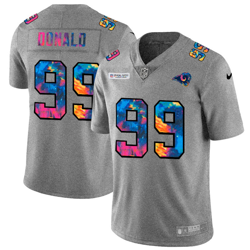 Los Angeles Rams #99 Aaron Donald Men's Nike Multi-Color 2020 NFL Crucial Catch NFL Jersey Greyheather