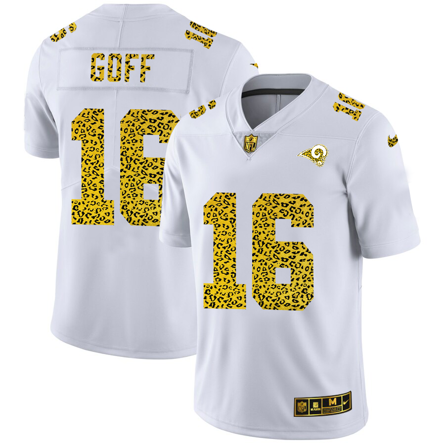 Los Angeles Rams #16 Jared Goff Men's Nike Flocked Leopard Print Vapor Limited NFL Jersey White