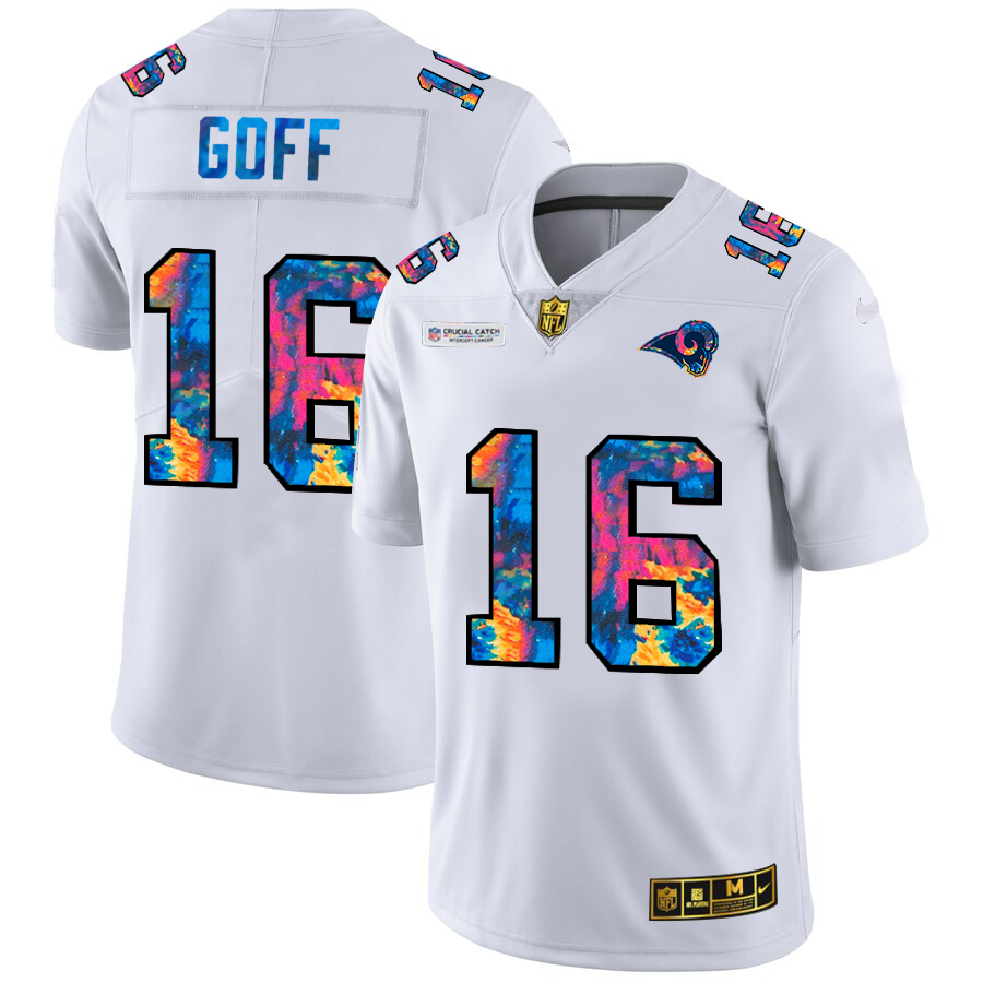 Los Angeles Rams #16 Jared Goff Men's White Nike Multi-Color 2020 NFL Crucial Catch Limited NFL Jersey