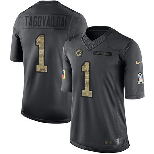 Nike Dolphins #1 Tua Tagovailoa Black Men's Stitched NFL Limited 2016 Salute to Service Jersey