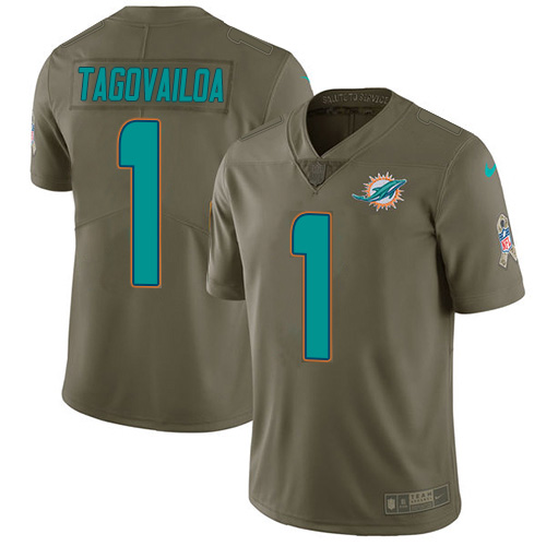 Nike Dolphins #1 Tua Tagovailoa Olive Men's Stitched NFL Limited 2017 Salute To Service Jersey