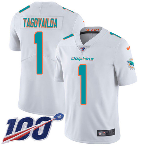 Nike Dolphins #1 Tua Tagovailoa White Men's Stitched NFL 100th Season Vapor Untouchable Limited Jersey