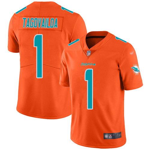 Nike Dolphins #1 Tua Tagovailoa Orange Men's Stitched NFL Limited Inverted Legend Jersey