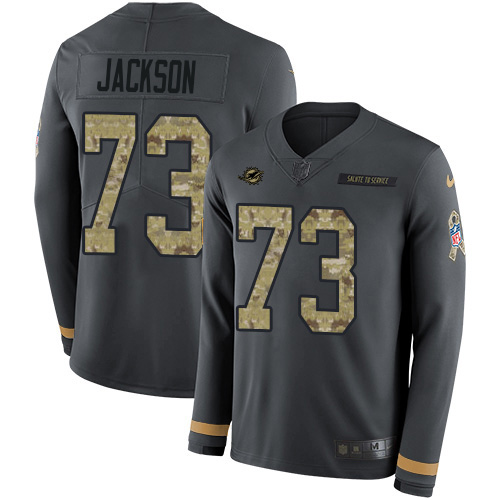 Nike Dolphins #73 Austin Jackson Anthracite Salute to Service Men's Stitched NFL Limited Therma Long Sleeve Jersey