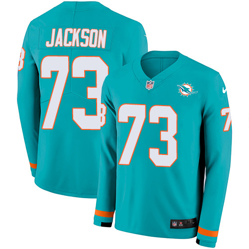 Nike Dolphins #73 Austin Jackson Aqua Green Team Color Men's Stitched NFL Limited Therma Long Sleeve Jersey