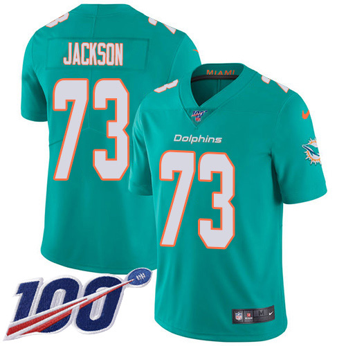 Nike Dolphins #73 Austin Jackson Aqua Green Team Color Men's Stitched NFL 100th Season Vapor Untouchable Limited Jersey