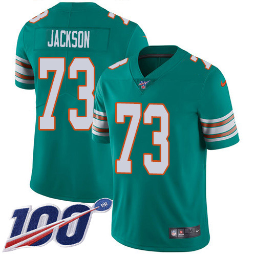 Nike Dolphins #73 Austin Jackson Aqua Green Alternate Men's Stitched NFL 100th Season Vapor Untouchable Limited Jersey