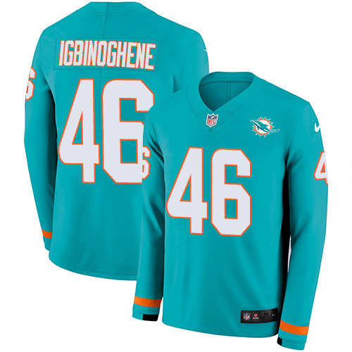 Nike Dolphins #46 Noah Igbinoghene Aqua Green Team Color Men's Stitched NFL Limited Therma Long Sleeve Jersey