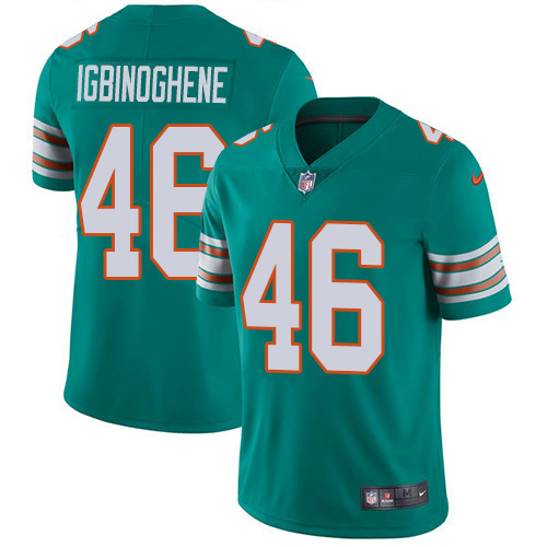 Nike Dolphins #46 Noah Igbinoghene Aqua Green Alternate Men's Stitched NFL Vapor Untouchable Limited Jersey