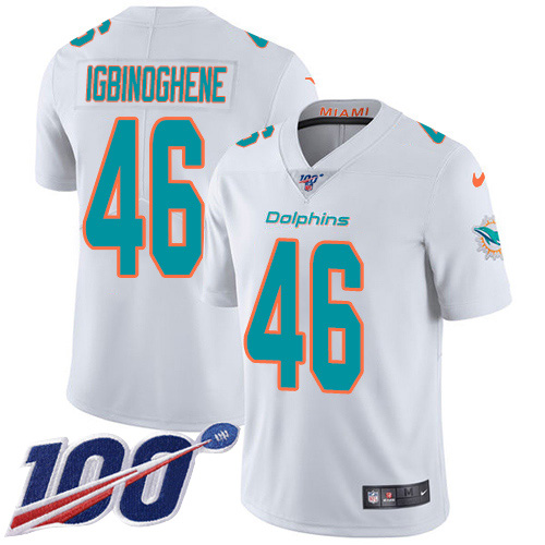 Nike Dolphins #46 Noah Igbinoghene White Men's Stitched NFL 100th Season Vapor Untouchable Limited Jersey