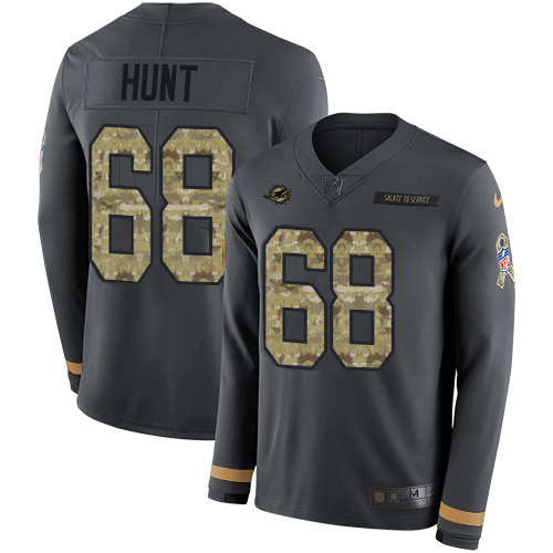 Nike Dolphins #68 Robert Hunt Anthracite Salute to Service Men's Stitched NFL Limited Therma Long Sleeve Jersey
