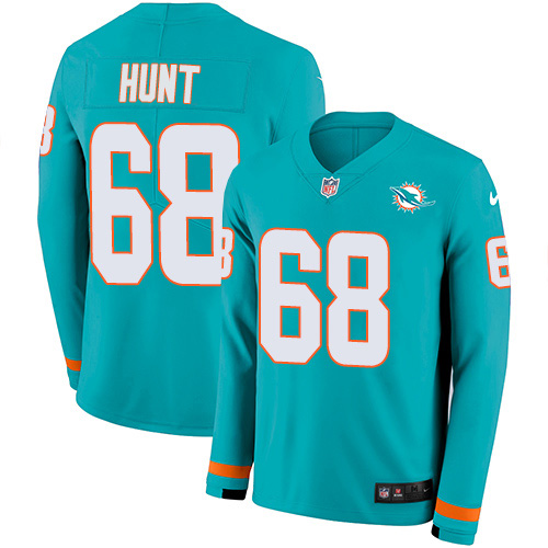 Nike Dolphins #68 Robert Hunt Aqua Green Team Color Men's Stitched NFL Limited Therma Long Sleeve Jersey