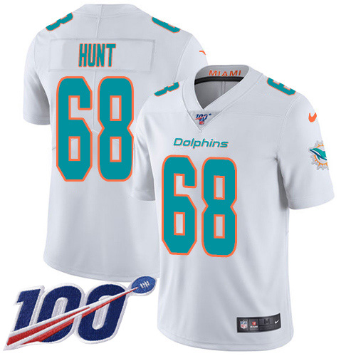 Nike Dolphins #68 Robert Hunt White Men's Stitched NFL 100th Season Vapor Untouchable Limited Jersey