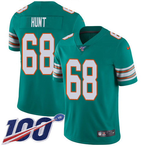 Nike Dolphins #68 Robert Hunt Aqua Green Alternate Men's Stitched NFL 100th Season Vapor Untouchable Limited Jersey