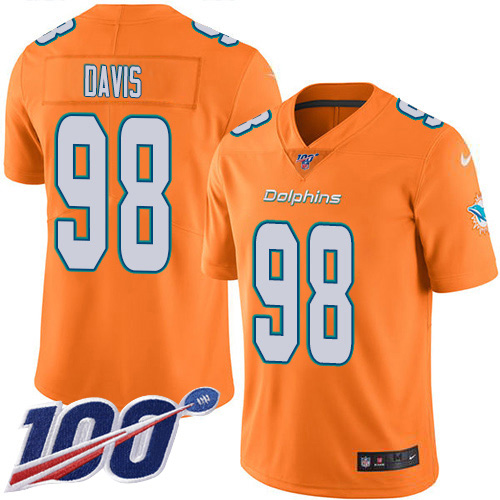 Nike Dolphins #98 Raekwon Davis Orange Men's Stitched NFL Limited Rush 100th Season Jersey
