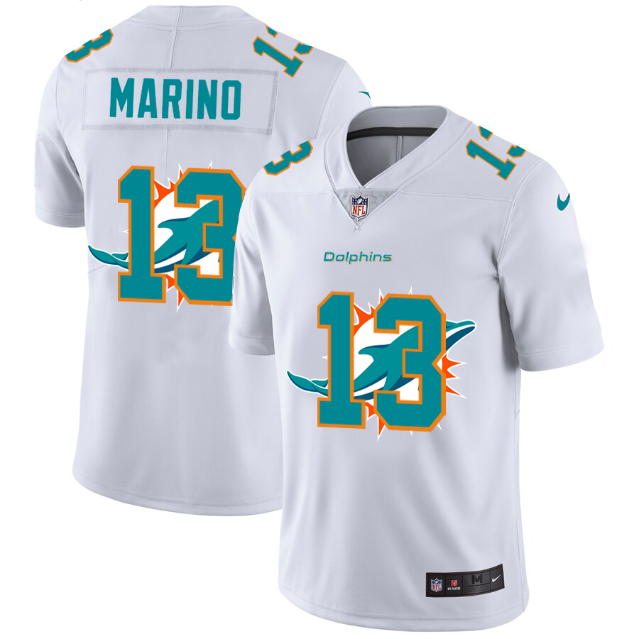 Miami Dolphins #13 Dan Marino White Men's Nike Team Logo Dual Overlap Limited NFL Jersey