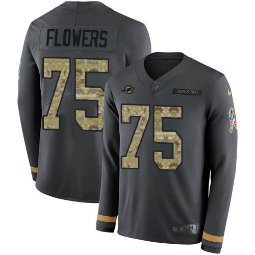 Nike Dolphins #75 Ereck Flowers Anthracite Salute to Service Men's Stitched NFL Limited Therma Long Sleeve Jersey