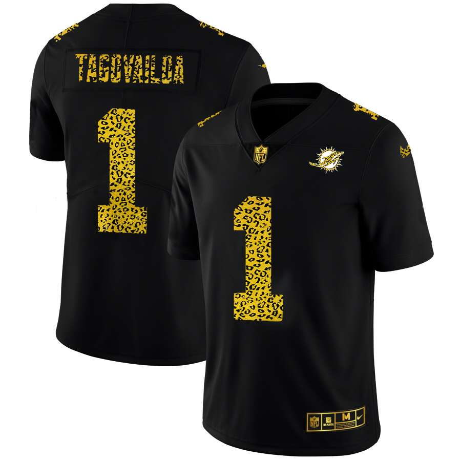 Miami Dolphins #1 Tua Tagovailoa Men's Nike Leopard Print Fashion Vapor Limited NFL Jersey Black