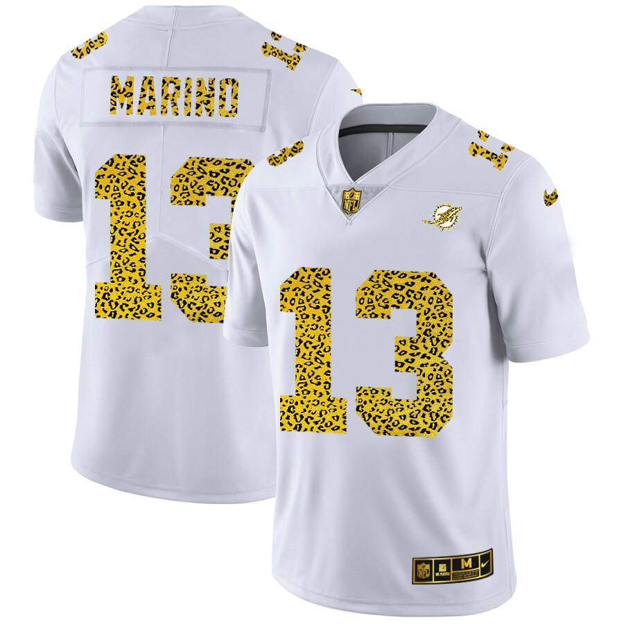 Miami Dolphins #13 Dan Marino Men's Nike Flocked Leopard Print Vapor Limited NFL Jersey White