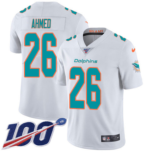 Nike Dolphins #26 Salvon Ahmed White Men's Stitched NFL 100th Season Vapor Untouchable Limited Jersey