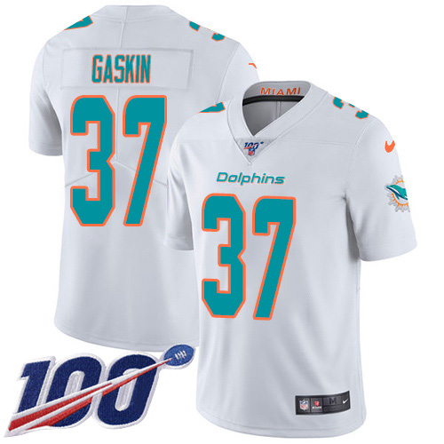 Nike Dolphins #37 Myles Gaskin White Men's Stitched NFL 100th Season Vapor Untouchable Limited Jersey