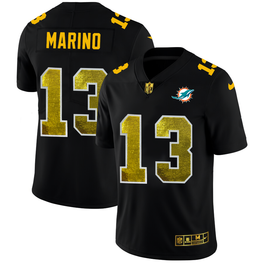 Miami Dolphins #13 Dan Marino Men's Black Nike Golden Sequin Vapor Limited NFL Jersey
