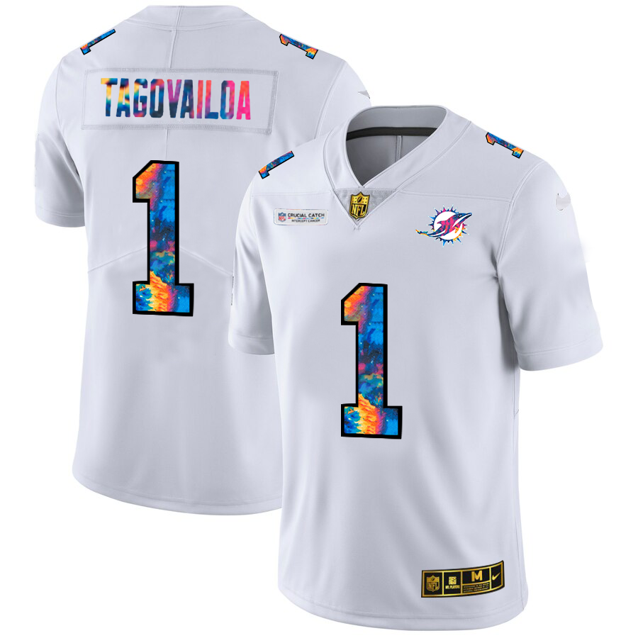Miami Dolphins #1 Tua Tagovailoa Men's White Nike Multi-Color 2020 NFL Crucial Catch Limited NFL Jersey