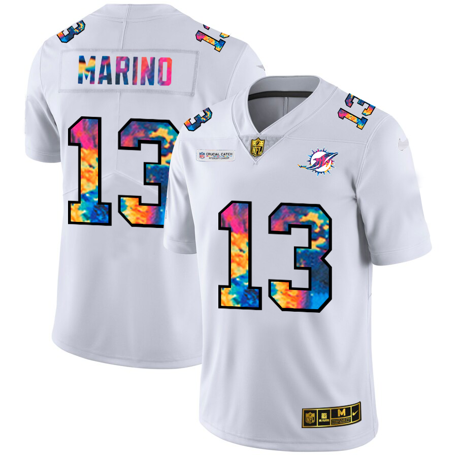 Miami Dolphins #13 Dan Marino Men's White Nike Multi-Color 2020 NFL Crucial Catch Limited NFL Jersey