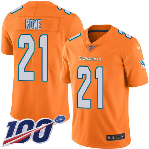 Nike Dolphins #21 Eric Rowe Orange Men's Stitched NFL Limited Rush 100th Season Jersey