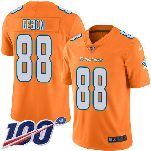 Nike Dolphins #88 Mike Gesicki Orange Men's Stitched NFL Limited Rush 100th Season Jersey Nike Dolphins #88 Mike Gesicki Orange Men's Stitched NFL Limited Rush 100th Season Jersey