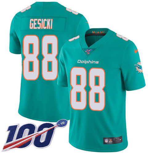 Nike Dolphins #88 Mike Gesicki Aqua Green Team Color Men's Stitched NFL 100th Season Vapor Untouchable Limited Jersey