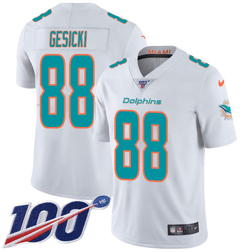 Nike Dolphins #88 Mike Gesicki White Men's Stitched NFL 100th Season Vapor Untouchable Limited Jersey