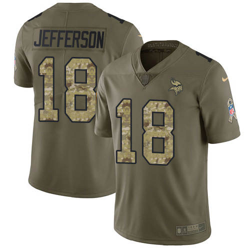 Nike Vikings #18 Justin Jefferson Olive/Camo Men's Stitched NFL Limited 2017 Salute To Service Jersey