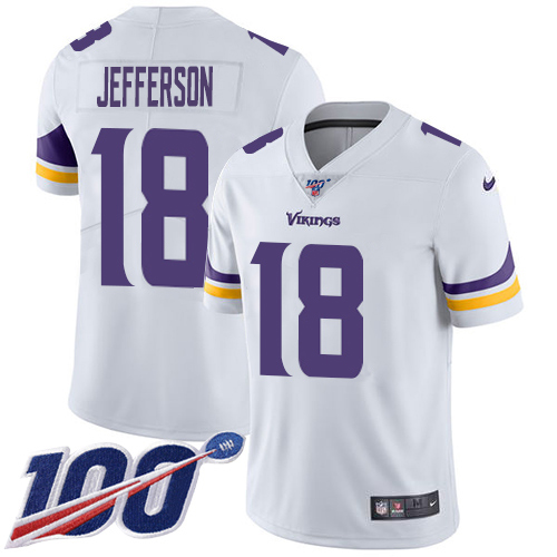 Nike Vikings #18 Justin Jefferson White Men's Stitched NFL 100th Season Vapor Untouchable Limited Jersey