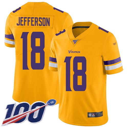 Nike Vikings #18 Justin Jefferson Gold Men's Stitched NFL Limited Inverted Legend 100th Season Jersey
