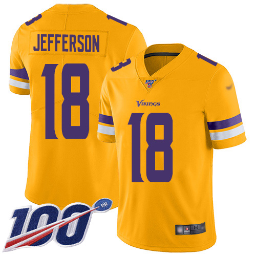 Nike Vikings #18 Justin Jefferson Gold Men's Stitched NFL Limited Inverted Legend 100th Season Jersey Nike Vikings #18 Justin Jefferson Gold Men's Stitched NFL Limited Inverted Legend 100th Season Jersey