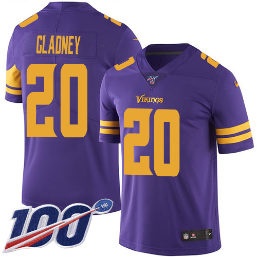 Nike Vikings #20 Jeff Gladney Purple Men's Stitched NFL Limited Rush 100th Season Jersey