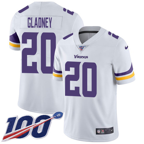 Nike Vikings #20 Jeff Gladney White Men's Stitched NFL 100th Season Vapor Untouchable Limited Jersey