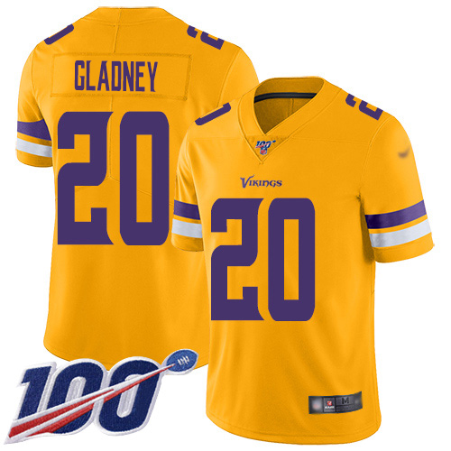 Nike Vikings #20 Jeff Gladney Gold Men's Stitched NFL Limited Inverted Legend 100th Season Jersey