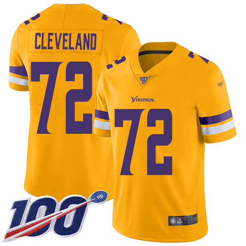 Nike Vikings #72 Ezra Cleveland Gold Men's Stitched NFL Limited Inverted Legend 100th Season Jersey