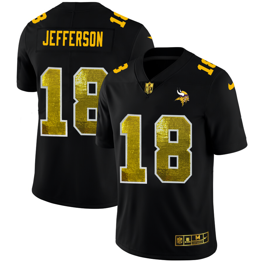 Minnesota Vikings #18 Justin Jefferson Men's Black Nike Golden Sequin Vapor Limited NFL Jersey