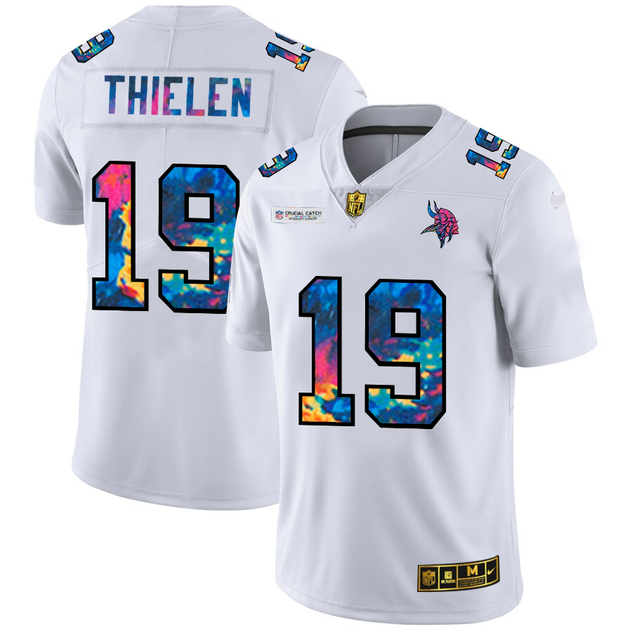 Minnesota Vikings #19 Adam Thielen Men's White Nike Multi-Color 2020 NFL Crucial Catch Limited NFL Jersey