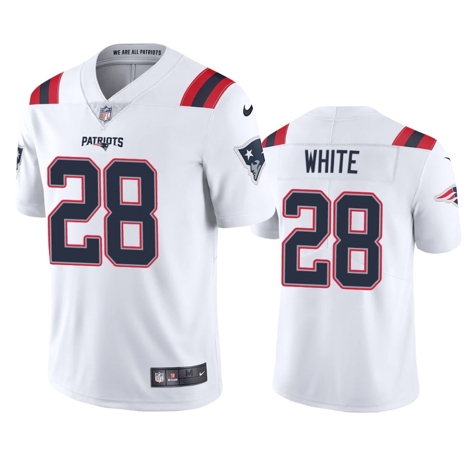 New England Patriots #28 James White Men's Nike White 2020 Vapor Limited Jersey