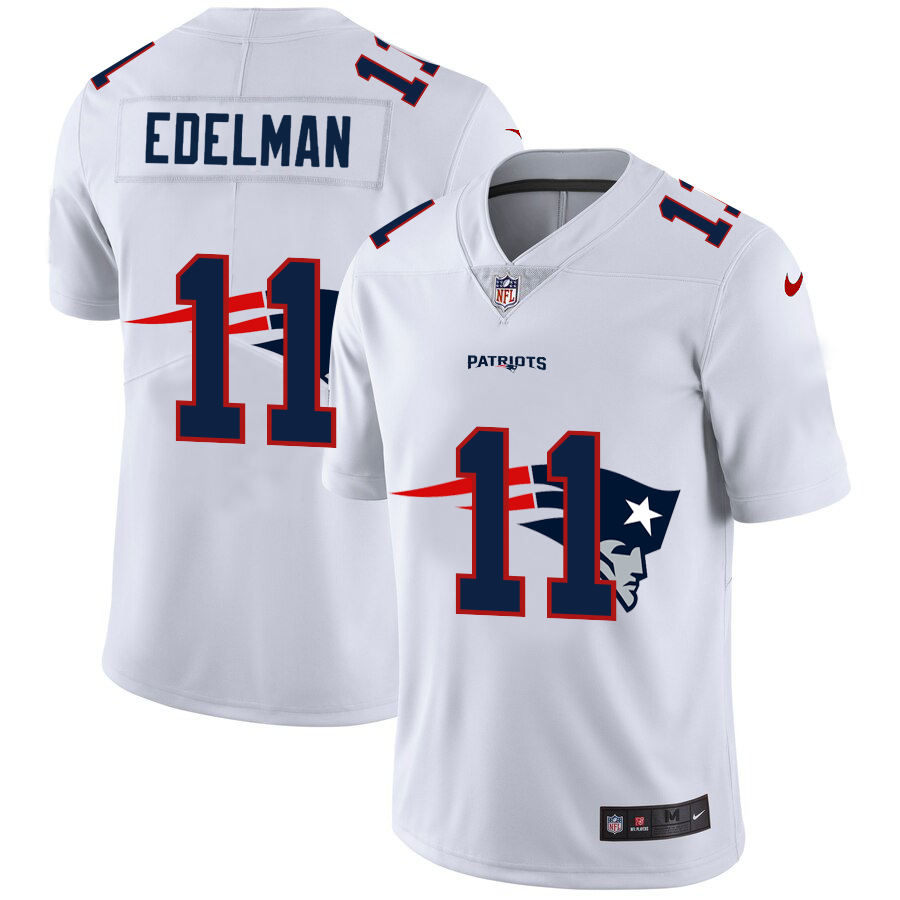 New England Patriots #11 Julian Edelman White Men's Nike Team Logo Dual Overlap Limited NFL Jersey