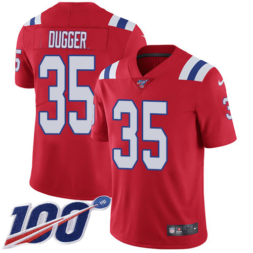 Nike Patriots #35 Kyle Dugger Red Alternate Men's Stitched NFL 100th Season Vapor Untouchable Limited Jersey