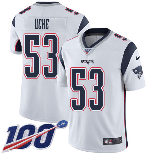 Nike Patriots #53 Josh Uche White Men's Stitched NFL 100th Season Vapor Untouchable Limited Jersey Nike Patriots #53 Josh Uche White Men's Stitched NFL 100th Season Vapor Untouchable Limited Jersey