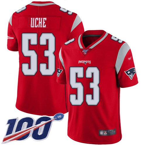 Nike Patriots #53 Josh Uche Red Men's Stitched NFL Limited Inverted Legend 100th Season Jersey
