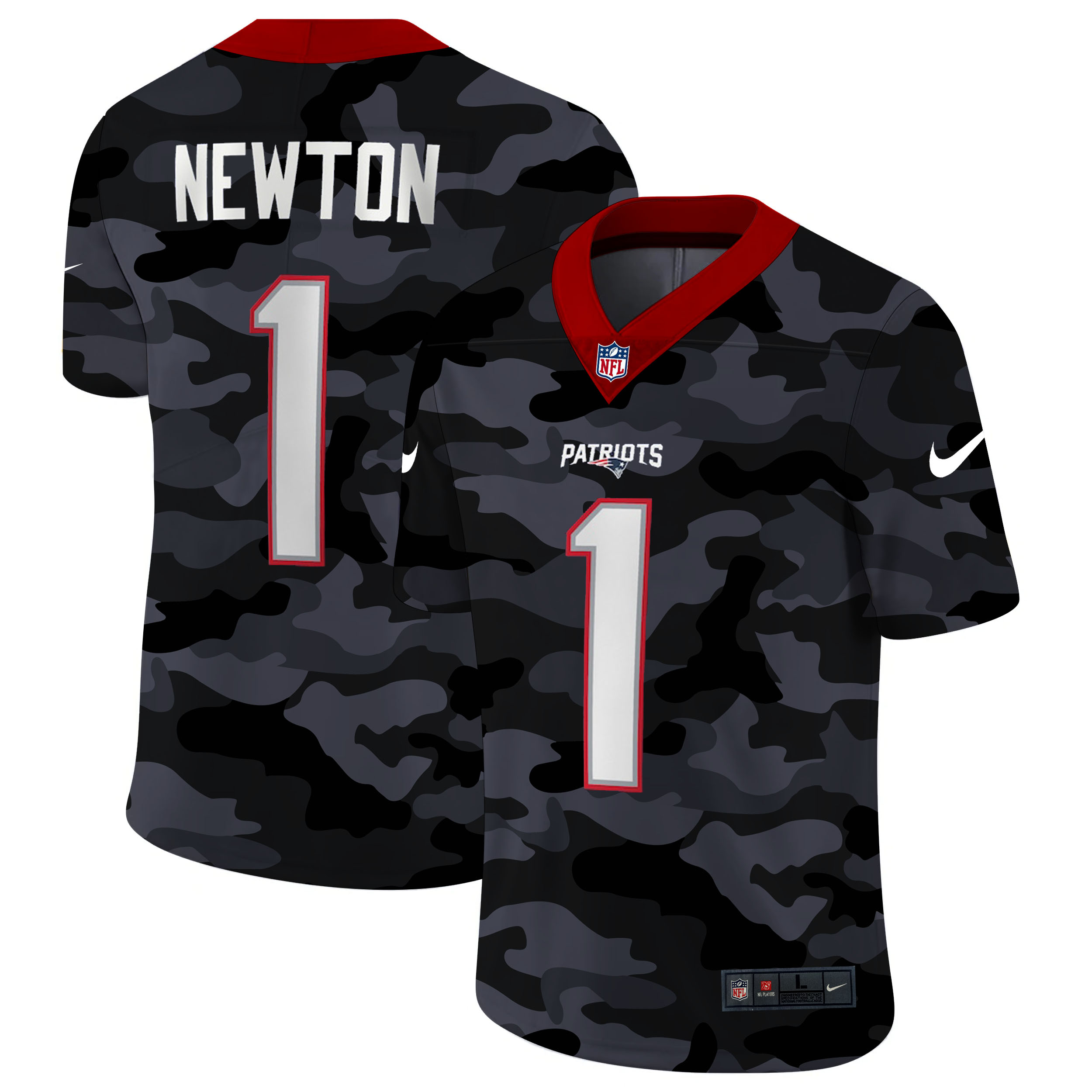 New England Patriots #1 Cam Newton Men's Nike 2020 Black CAMO Vapor Untouchable Limited Stitched NFL Jersey
