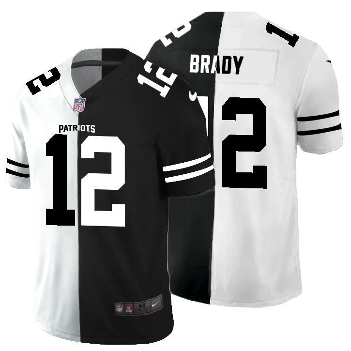 New England Patriots #12 Tom Brady Men's Black V White Peace Split Nike Vapor Untouchable Limited NFL Jersey