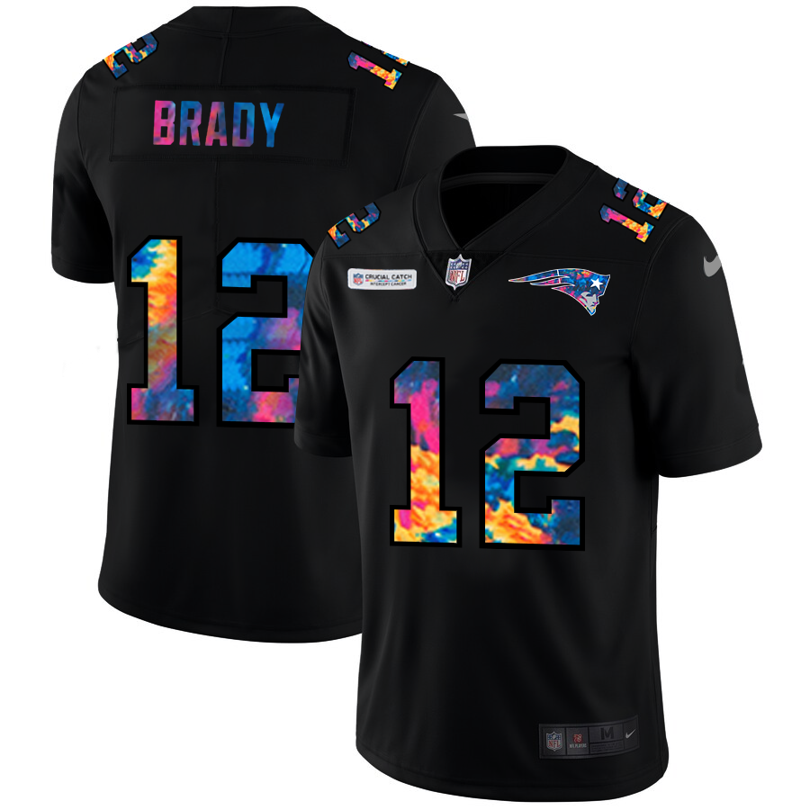 New England Patriots #12 Tom Brady Men's Nike Multi-Color Black 2020 NFL Crucial Catch Vapor Untouchable Limited Jersey